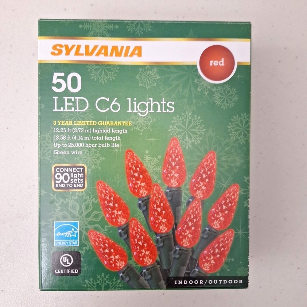 Sylvania 50 Red LED Lights C6 Steady Lit Indoor/Outdoor NEW